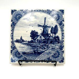 6" Delft Blue Holland Ceramic Tile With Windmill & Scenic Design